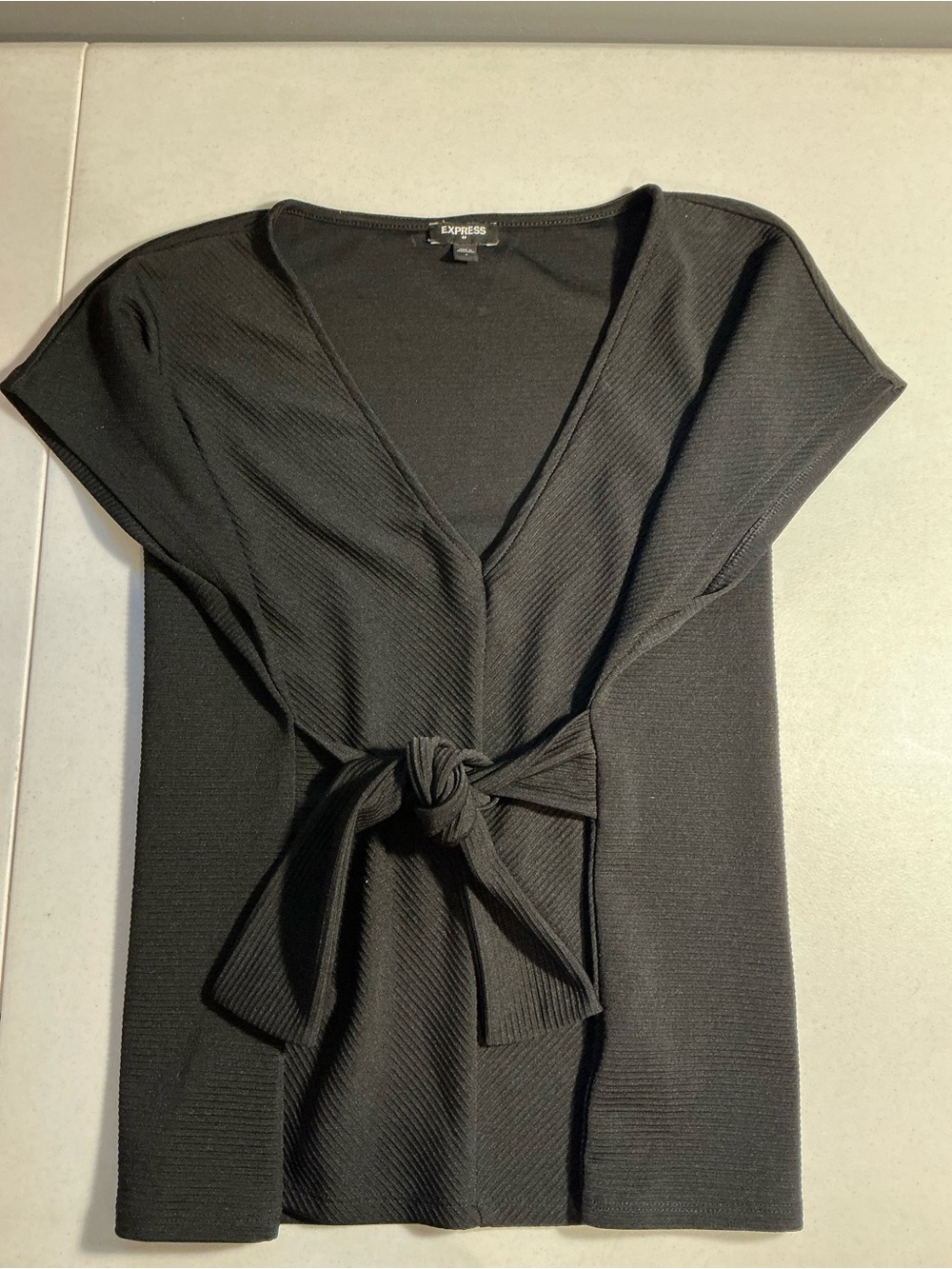 Express Black Ribbed Tie Front Deep V Neck Top Size Small